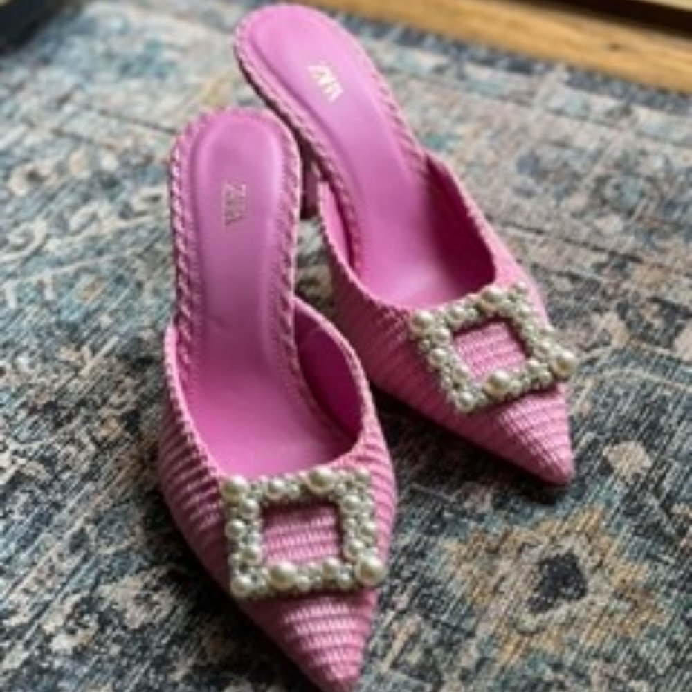 Zara - Pearl Beaded high heel shoes - pink size 9